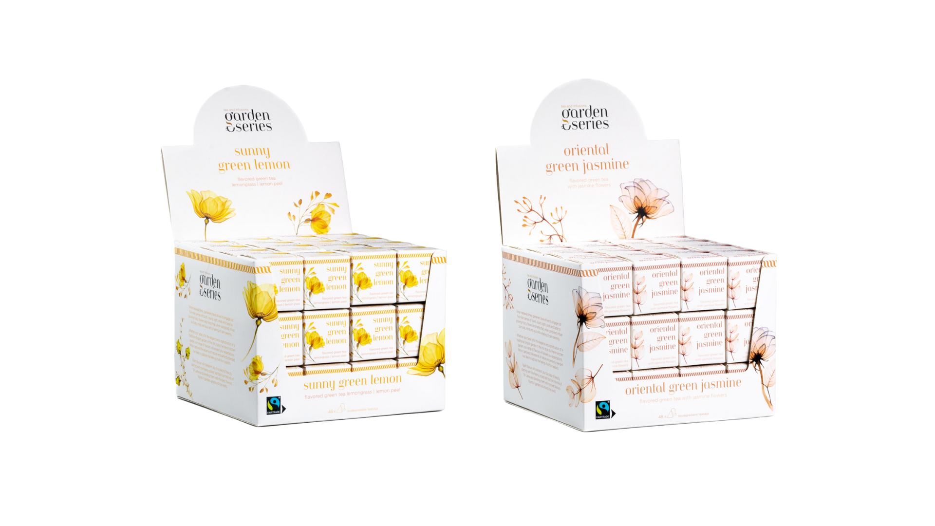 Garden Series displaybox theedoos 48 kubus sunny green lemon en oriental green jasmine