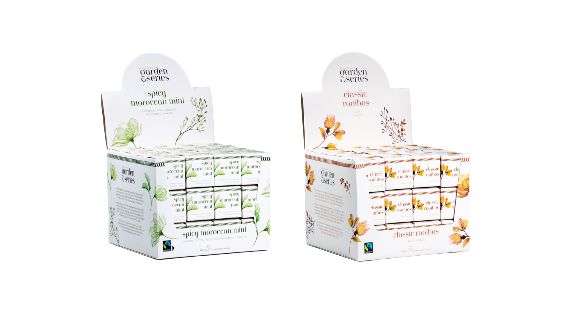 Garden Series displaybox theedoos 48 kubus spicy moroccan mint en classic rooibos
