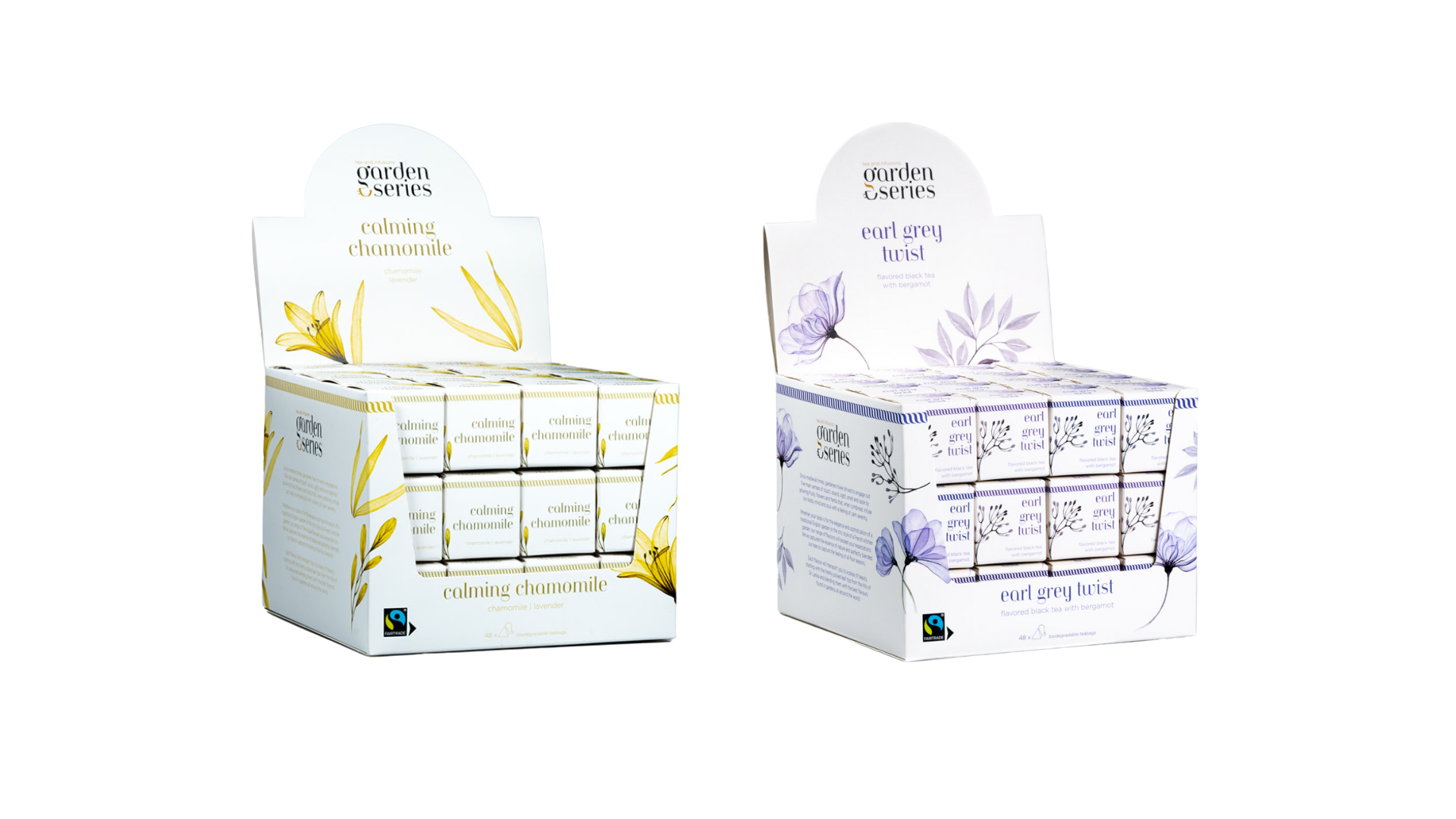 Garden Series displaybox theedoos 48 kubus calming chamomile en earl grey twist